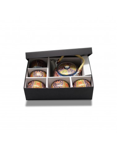 SERVICE À THE THÉIÈRE ET 5 TASSES MULTICOLORE