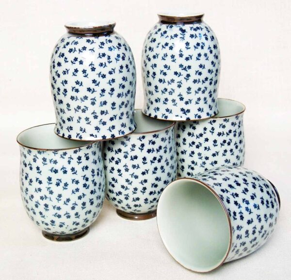 SET DE 5 TASSES EN PORCELAINE ASSORTIES FLEURS DU JAPON