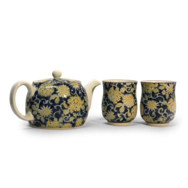THÉHIÈRE ET DEUX TASSES – GOLD FLOWERS