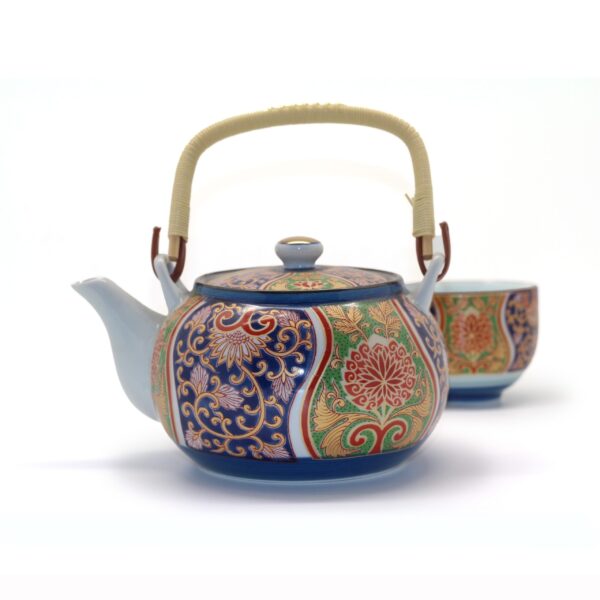 SERVICE À THE THÉIÈRE ET 5 TASSES MULTICOLORE
